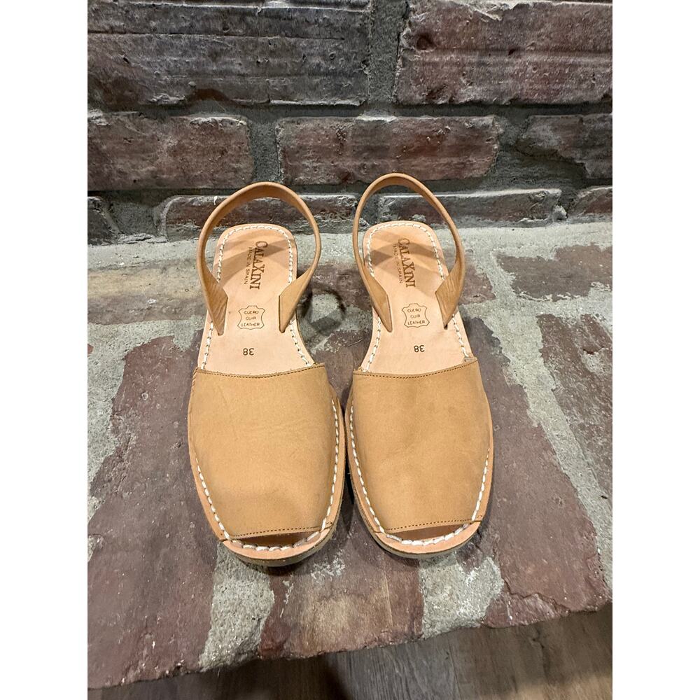 Calaxini Wedge Sandal Tan Slingback Peep Toe Size 38/US7.5